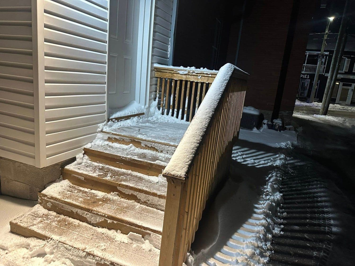 Cleared front porch and steps after winter snow event